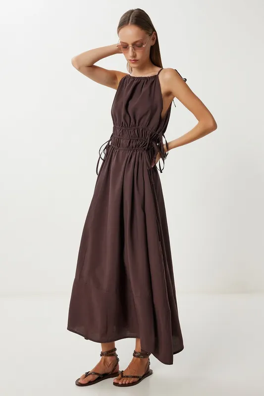 Halter Neck Tie Detail Midi Dress - Happiness Istanbul