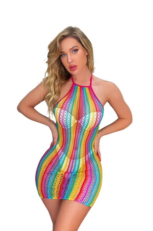Rainbow Halter Neck Dress - Loving Joy