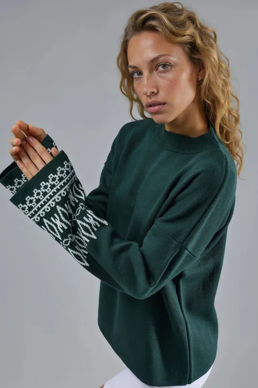 Crew Neck Jacquard Knit Sweater - MyFashion