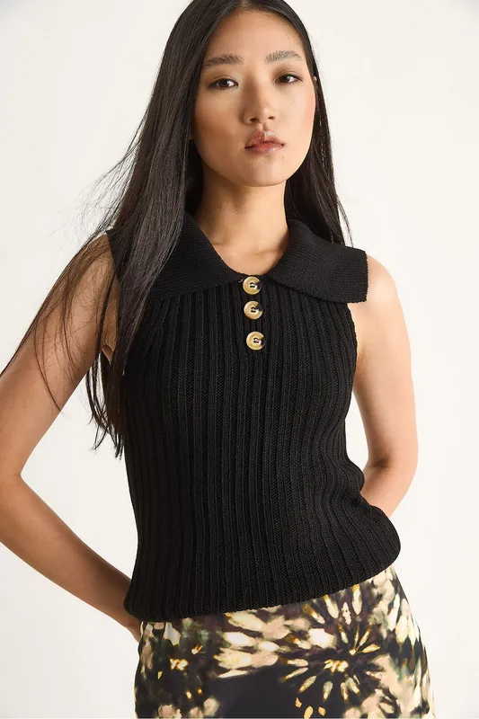 Knit Blouse with Button Closure - Bianco Lucci
