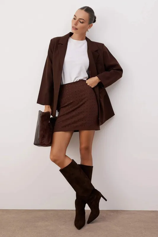 Embellished Mini Knit Skirt with Stone Detail - WOVCOR