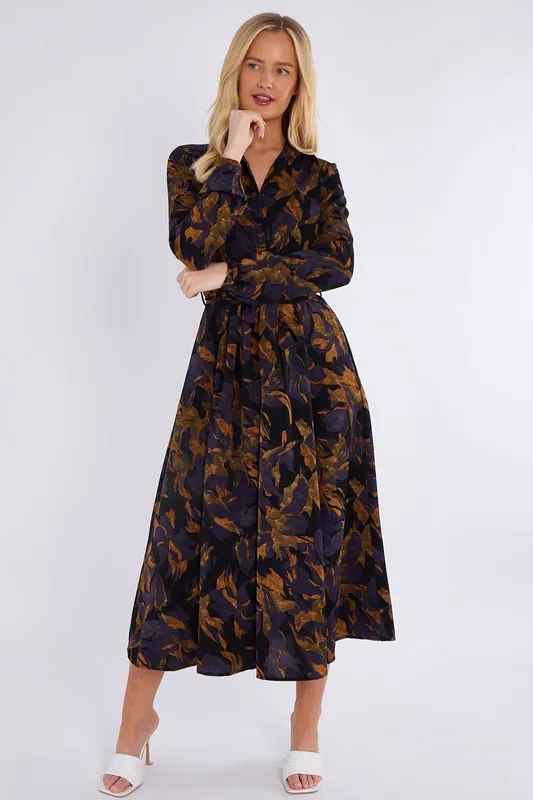 Purple Bronze Abstract Print Midaxi Shirt Dress - Love Sunshine