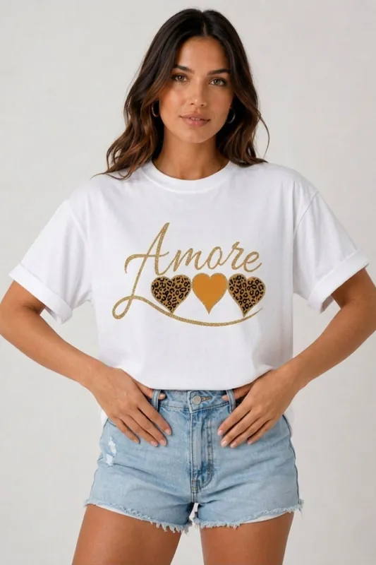 Amore Leopard Heart Graphic - Oversized - T-Shirt