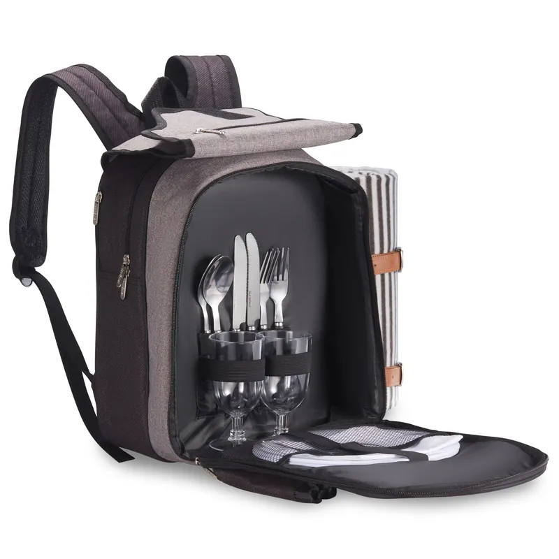 2 Person Picnic Backpack with Full Dining Set and Blanket - VonShef