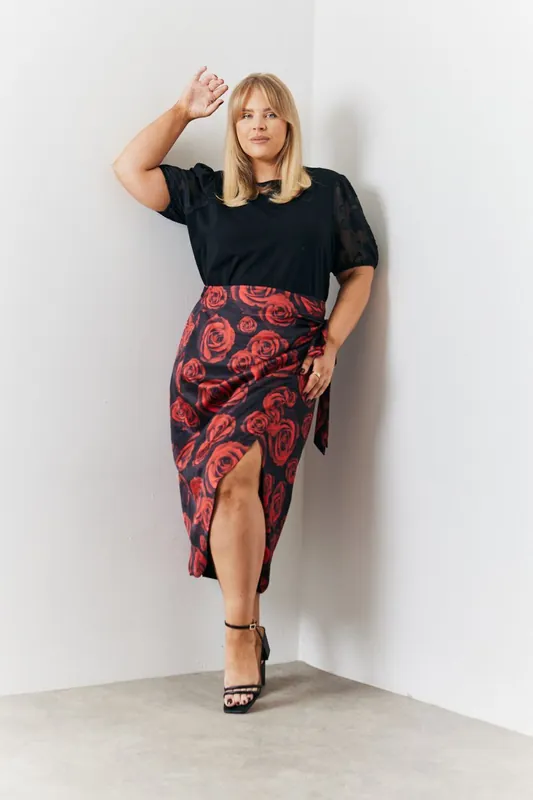 Multicoloured Wrap Front Rose Midi Skirt - In The Style