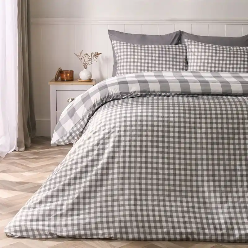 Gingham Reversible Bedding Set Duvet Cover with Pillowcase - OHS