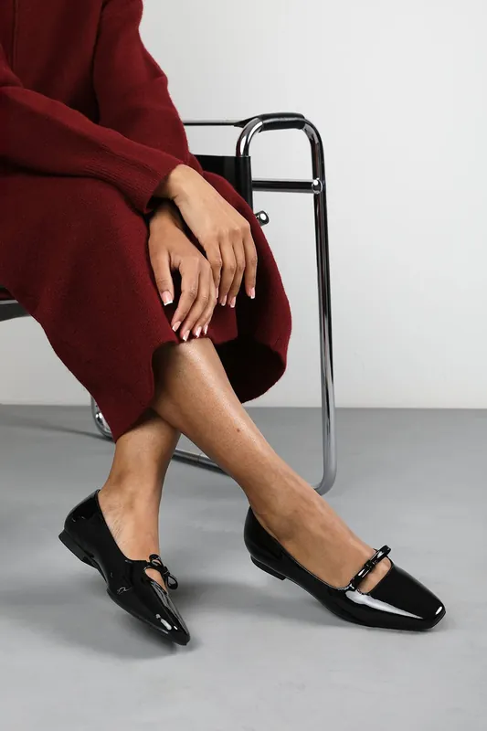 Jessica' Wide Fit Square Toe Ballet Flats With Knot Bow - Where's That From