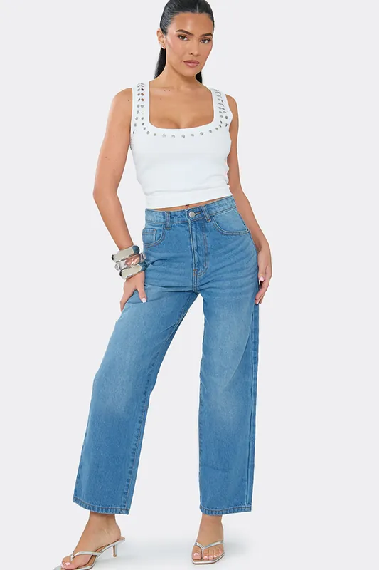 Straight Leg Denim Mid Rise Jeans - EGO