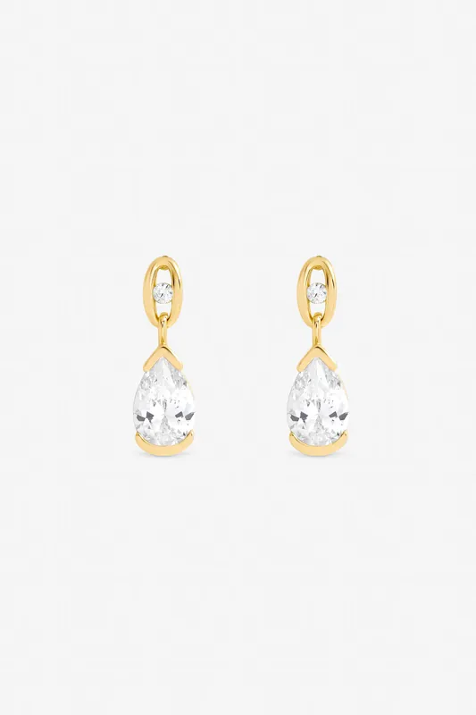 Gold Plated and Cubic Zirconia Pear Drop Earring - Jon Richard