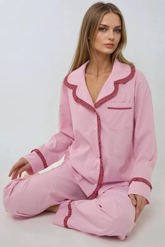 Shirt Collar Cotton Plaid Pajama Set - Hiccup