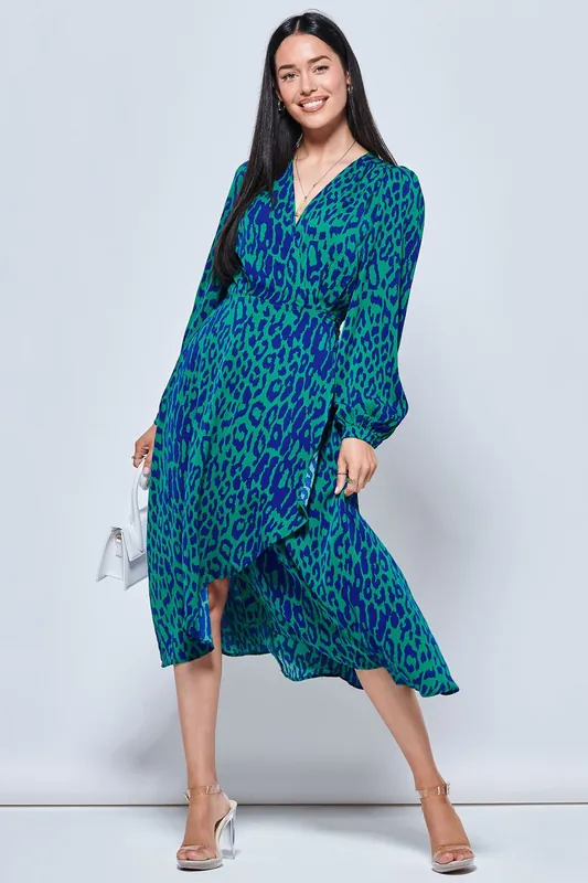 Crepe Wrap Long Sleeve Midi Dress - Jolie Moi