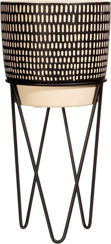 Black Dash Cement Planter With Wire Stand - Sass & Belle