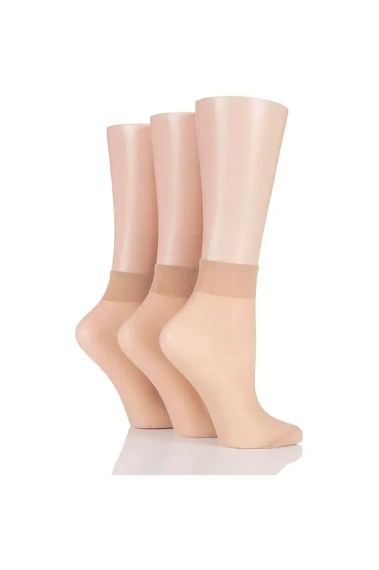 3 Pair 15 Denier 100% Nylon Ankle Highs - ELLE