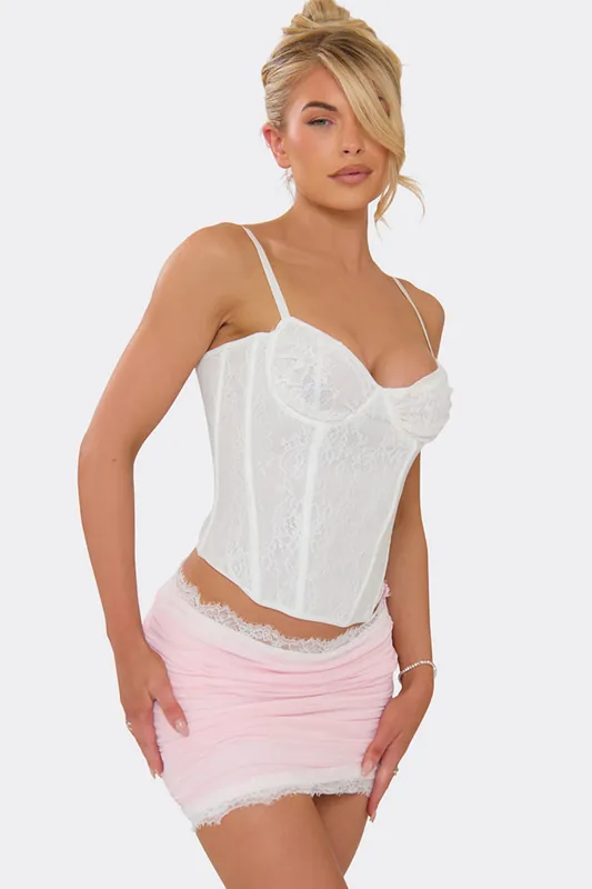 Lace Trim Mesh Mini Skirt - EGO