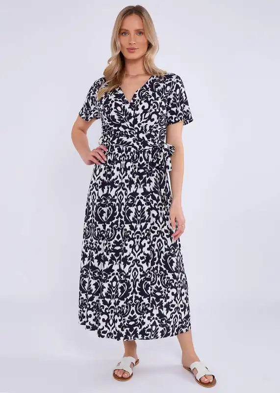 Navy Short Sleeves Viscose Wrap Midi Dress - Gini London