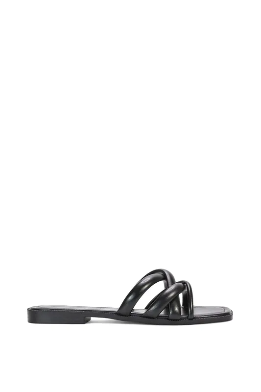 Fiona' Strappy Flat Sandal Sliders With Square Toe - XY London