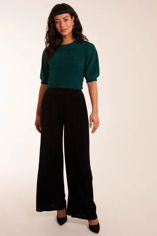 Wide Leg Textured Velour Trouser - Blue Vanilla