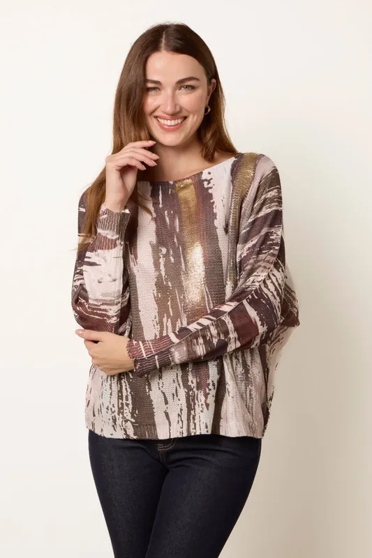 Multi Metallic Paint Brush Top - Blue Vanilla
