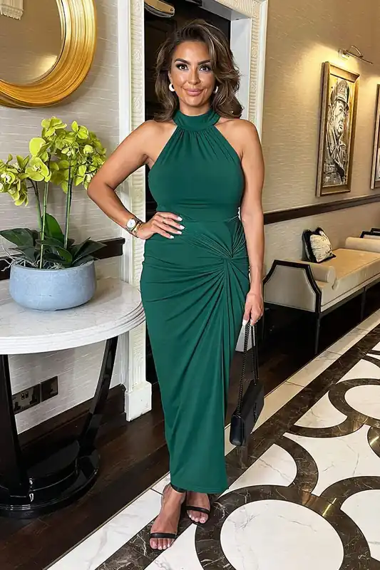 Teal Halter Neck Knot Skirt Midi Dress - AX Paris