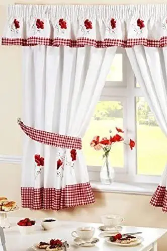 Poppies Floral Embroidered Taped Curtains With Tie Backs - Alan Symonds