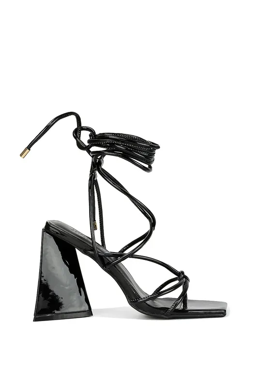 Krystal' Strappy Lace Up Square Toe Flared Block High Heel - XY London