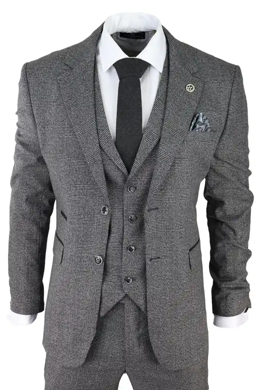 3 Piece Suit Prince of Wales Check Classic Tailored Fit Wedding Suit - Infinity Leather
