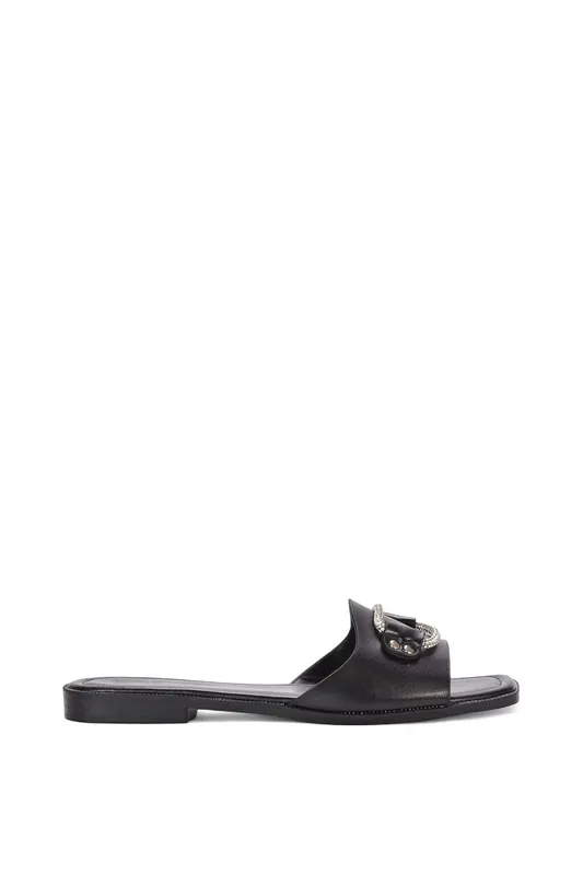 Annie' Open Toe Flat Sandals With Crystal Buckles - XY London