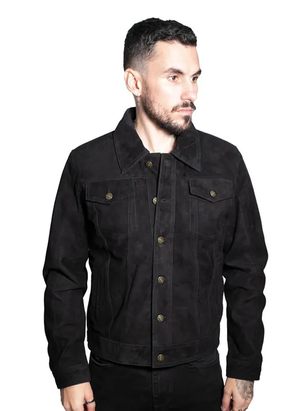 Goat Suede Leather Trucker Jacket-Taraz