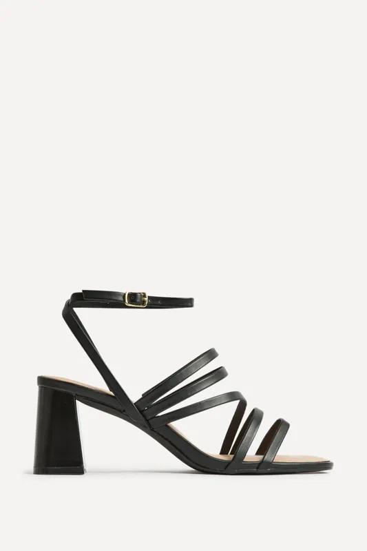 Liora Black Faux Leather Heeled Sandals - Linzi