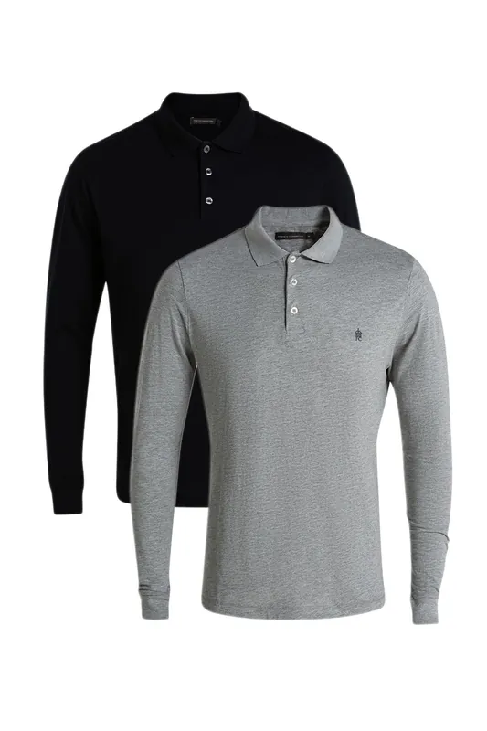 2 Pack Cotton Long Sleeve Polo Shirts - French Connection