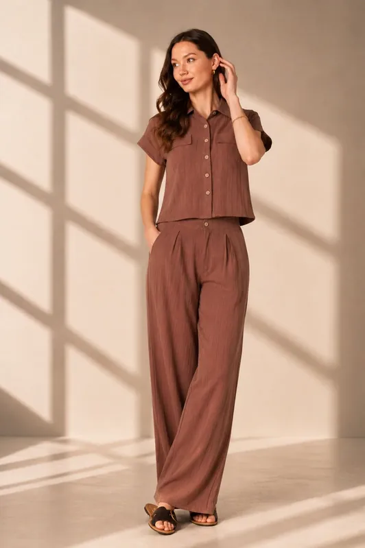 Brown Pinstripe Shirt and Trousers set - Love Sunshine