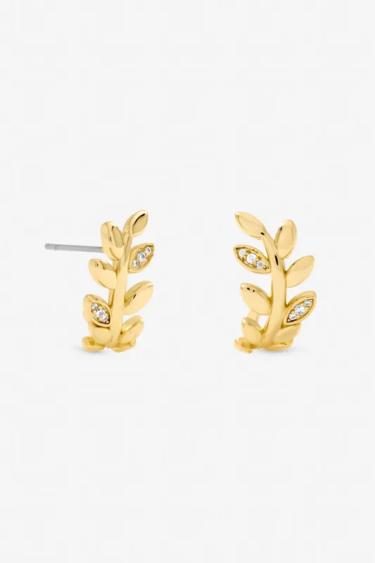 Gold Plated and Crystal Leaf Earrings - Jon Richard