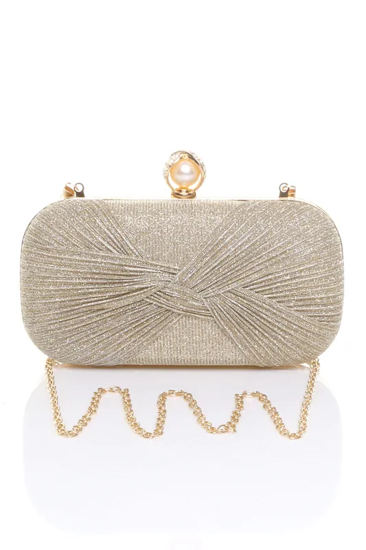 Glitter Ruched Evening Clutch Bag - AJVANI