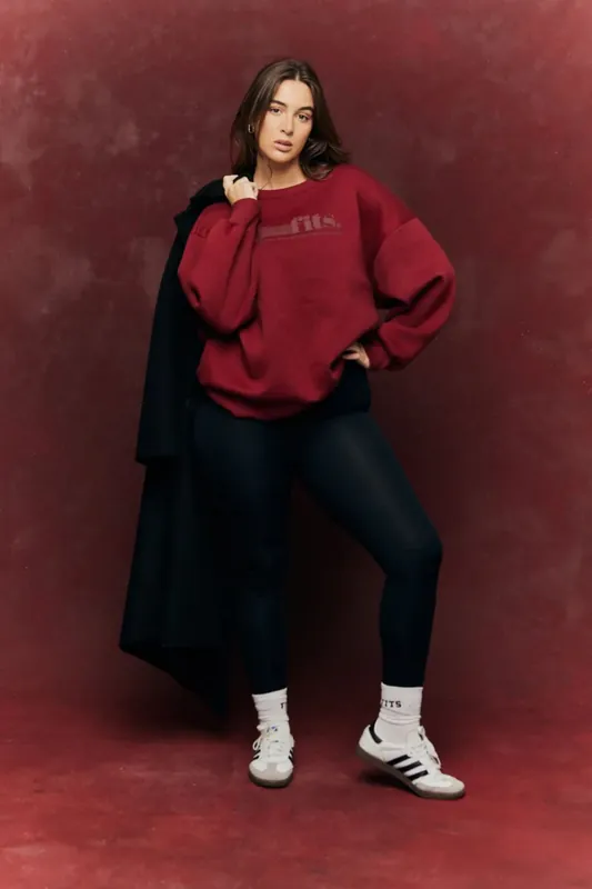 Burgundy Sport Crew Neck Sweatshirt - In The Style