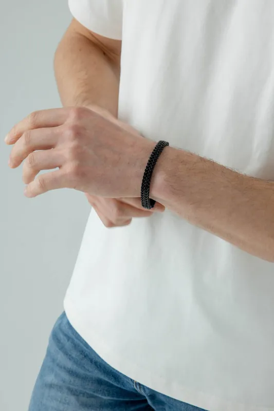 Double Franco Chain Bracelet in Black - SVNX