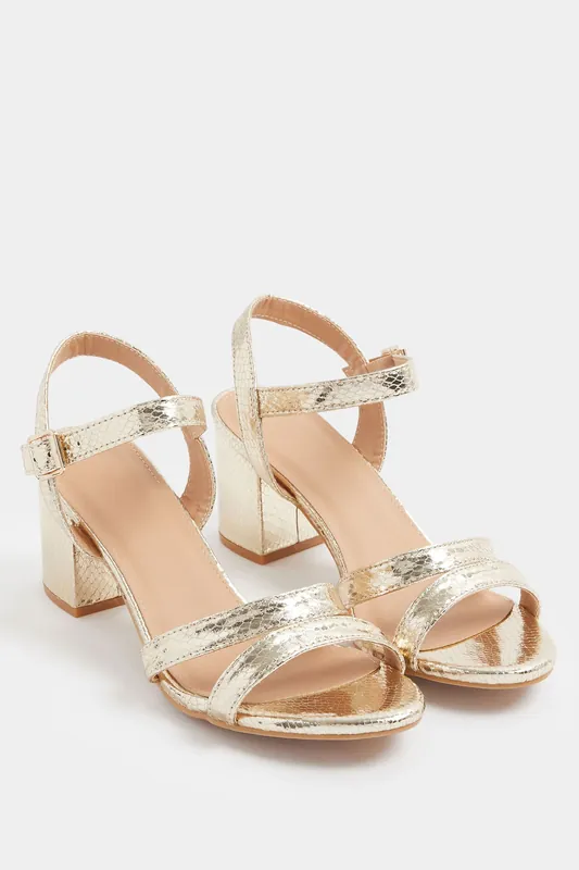 Faux Leather Mid Block Heel Sandals In Wide E Fit - Yours