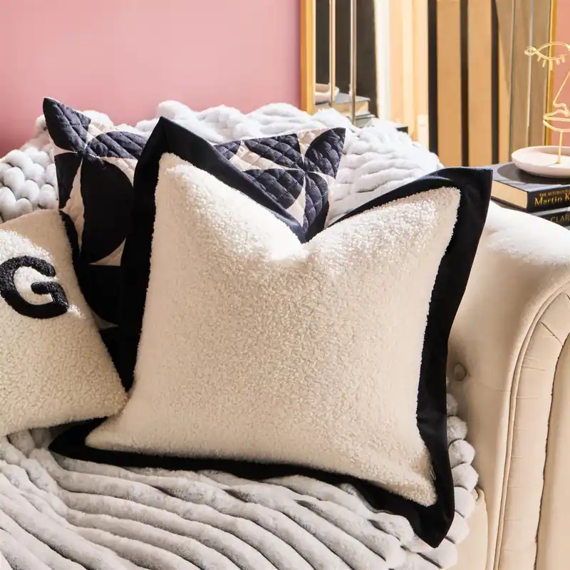 2 Pack Oxford Edge Boucle Square Cushion Covers, White/Black - OHS