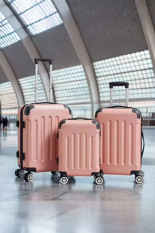 3PCS Rose Gold Lockable Travel Suitcase Set - SHEONLY