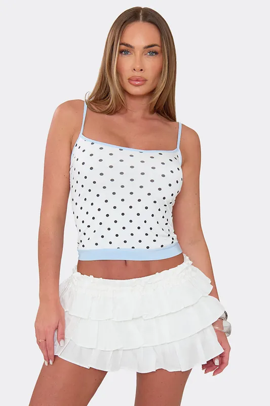 Strappy Square Neck Contrast Polka Dot Cami Top - EGO