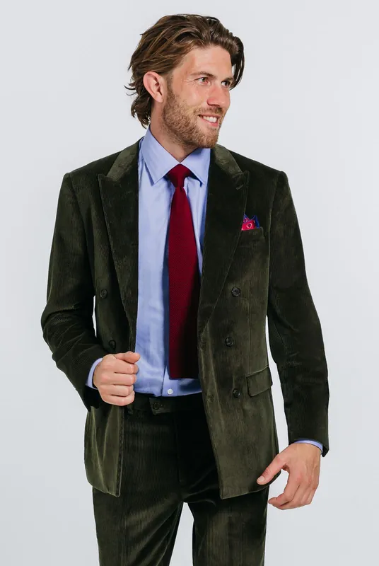Green Double Breasted Corduroy Jacket - Dobell