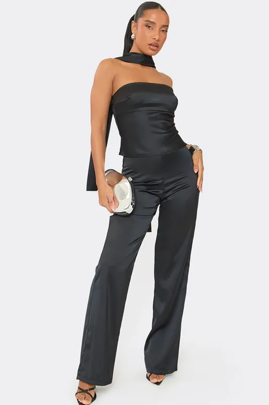 Straight Leg Satin Mid Rise Trousers - EGO