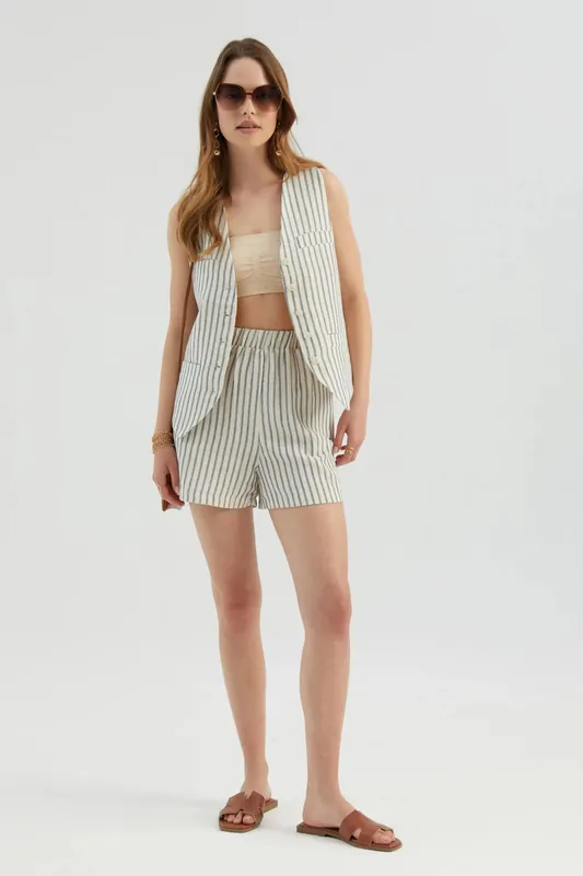 Striped High Waist Elastic Waist Shorts - Hiccup