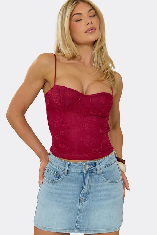 Strappy Sweetheart Neckline Lace Corset Top - EGO