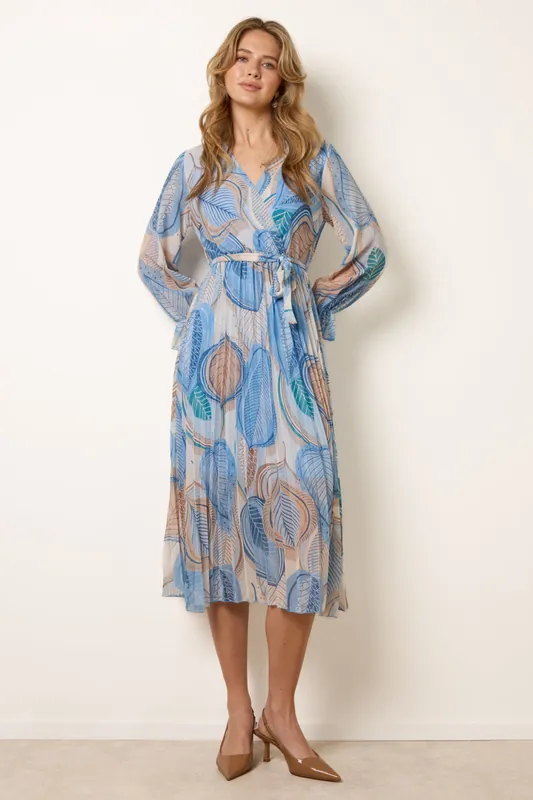 Blue Crossover Pleated Dress - Blue Vanilla