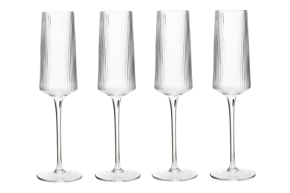 Eldon Set of Four Ribbed Champagne Glasses MOB Packaging - Orsina