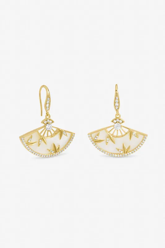Gold Plated Mother of Pearl Fan Earrings - Jon Richard