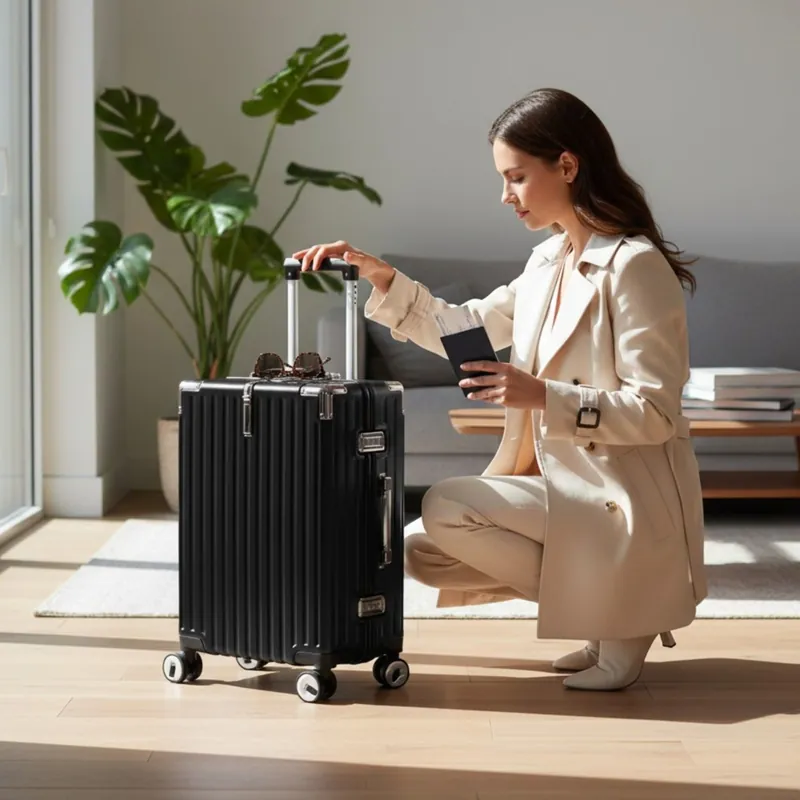 Hard Shell Alloy Frame Cabin Suitcase 36 x 24 x 56 cm Luggage - Infinity Leather