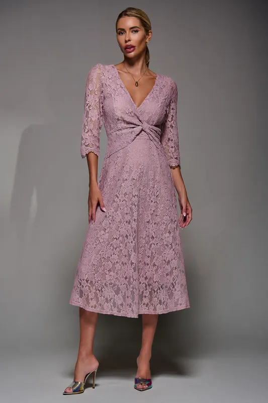 Lace Detail Long Sleeve Midi Dress - Jolie Moi