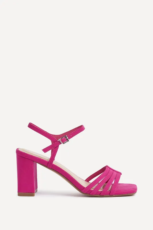Annie Fuchsia Faux Suede Strappy Block Heel - Linzi