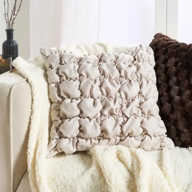 2 x Filled Seersucker Quilted Square Cushion Covers - OHS